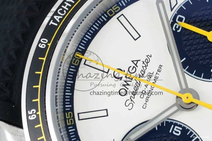 0706 TopPick Speedmaster Racing Master SS HKF Best Edition White Black Dial on Black Rubber Strap A 7813